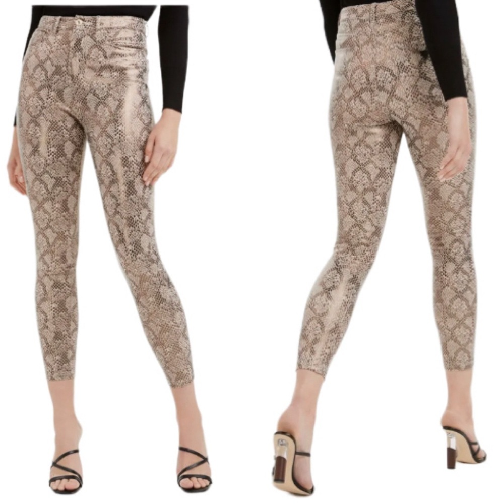 NWT $98 Guess Iridescent Sheen Coated Poison Python Print Stiletto Skinny Pant 8